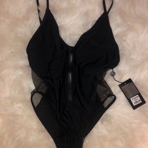 NWT black zip up one piece swim suit